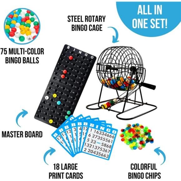 Deluxe Bingo Set - Includes 6 Inch Bingo Cage, Master Board, 18 Mixed Cards - Picture 3 of 5